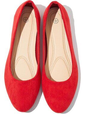 Women's Red Round Toe Dressy Comfortable Suede Ballerina Ballet Flats